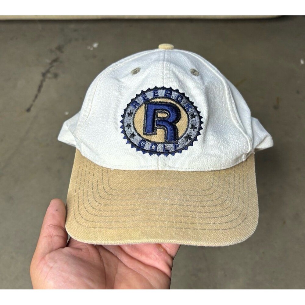 VINTAGE Reebok Golf Hat Cap Strap Back Beige White 90s